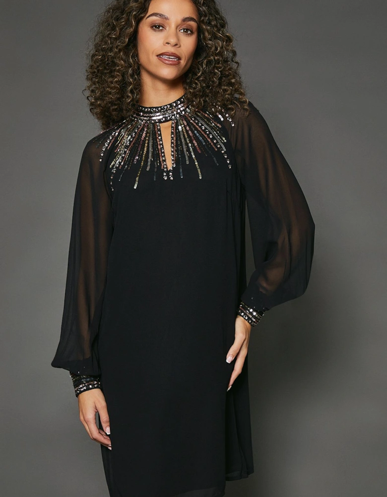 Occasion High Neck Embellished Shift Dress