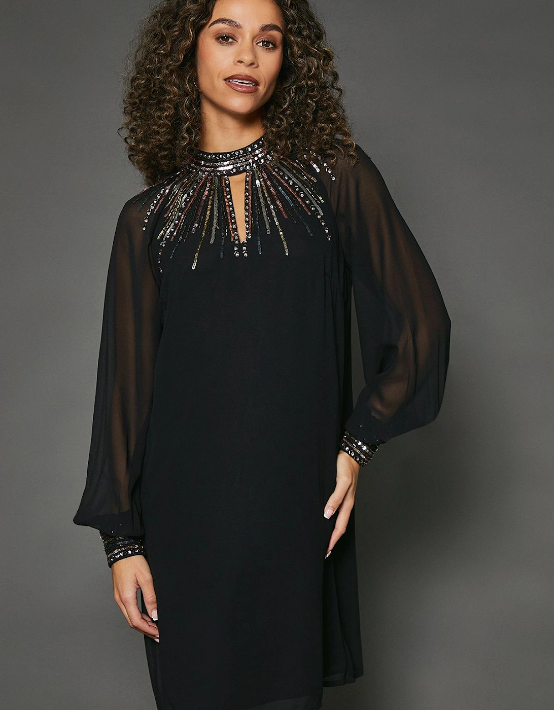 Occasion High Neck Embellished Shift Dress, 2 of 1