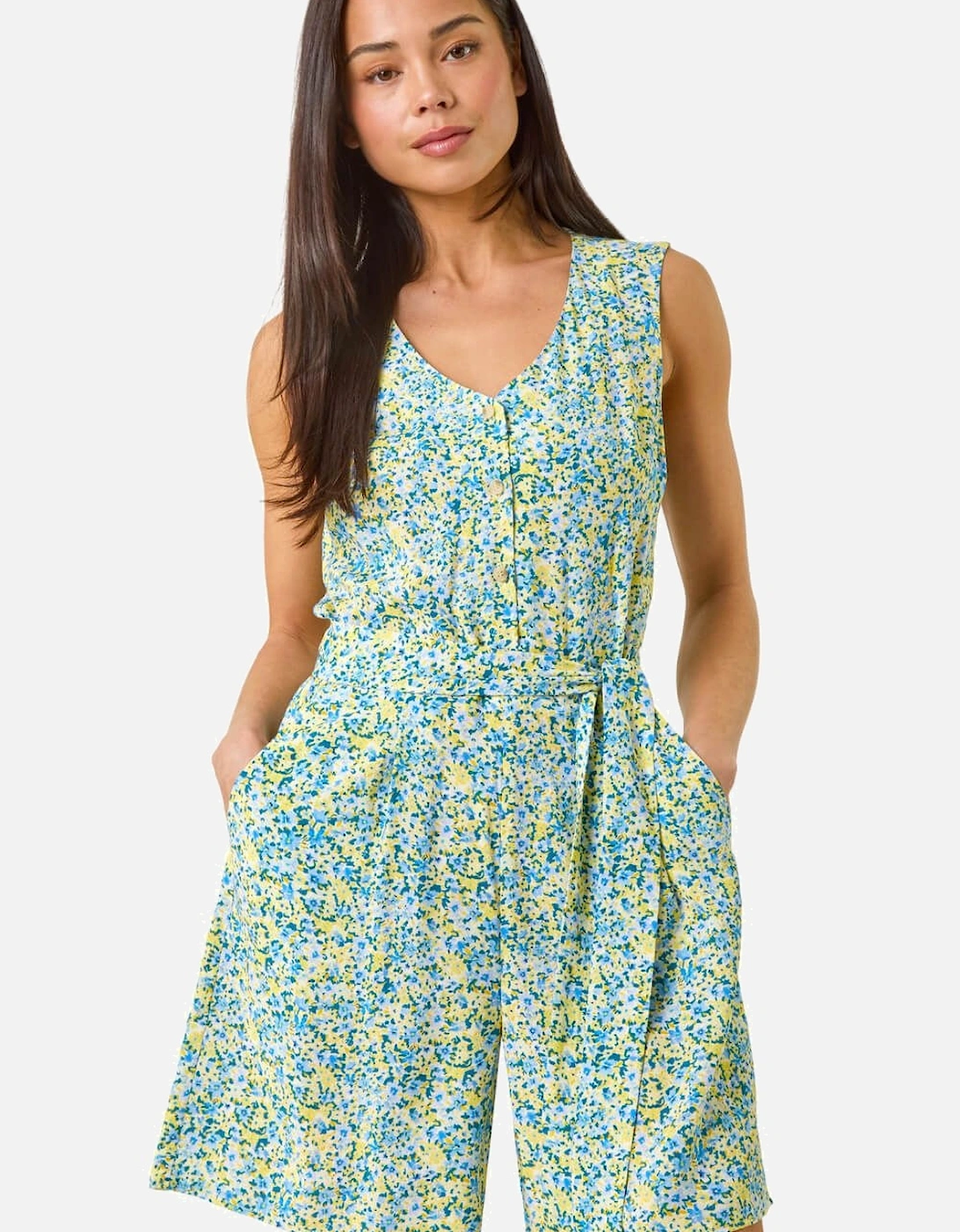 Petite Ditsy Print Tie Waist Playsuit, 2 of 1
