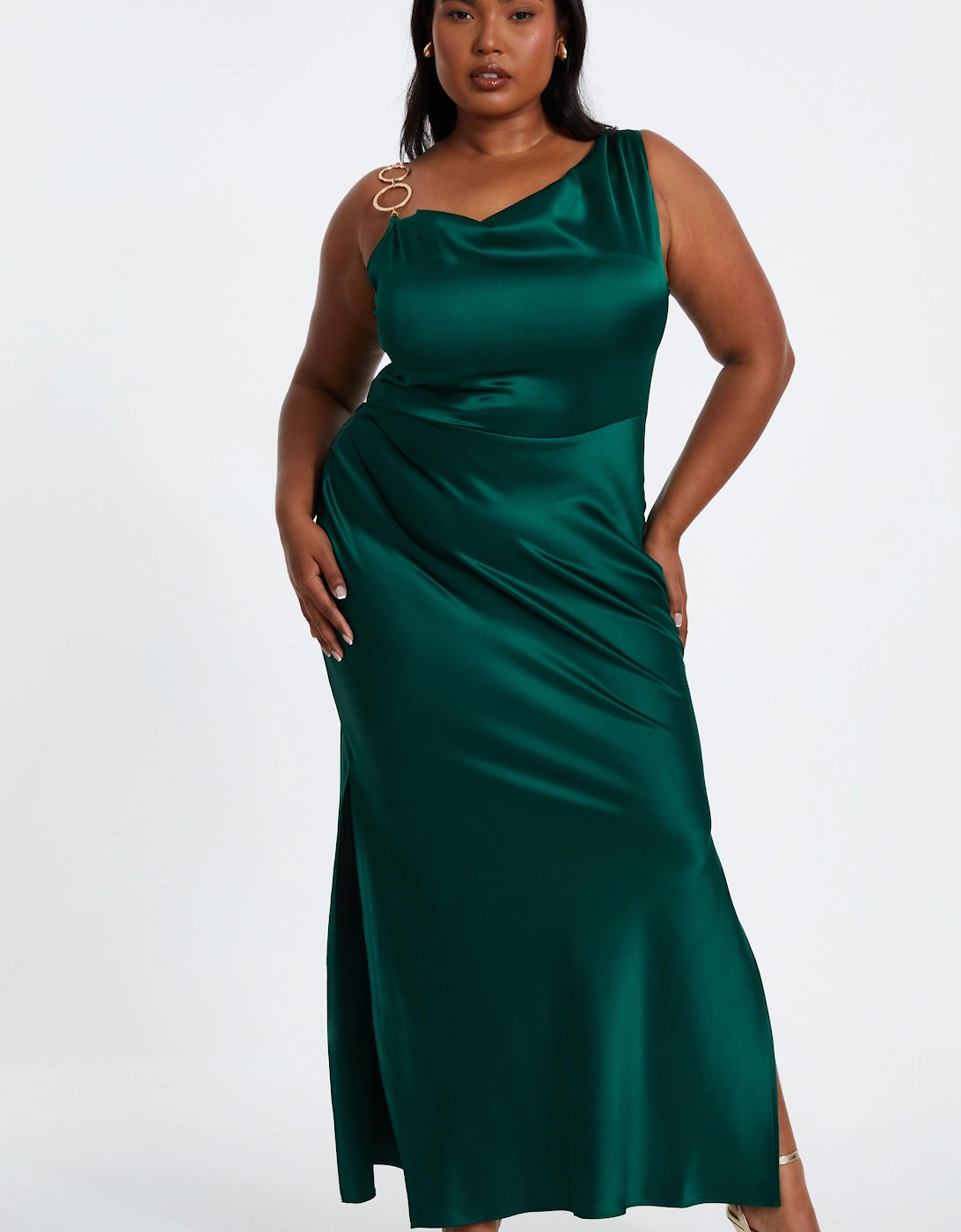 Green Curve Satin Ruched Midi Dress, 2 of 1