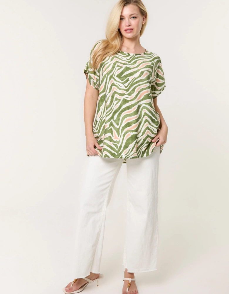 Green Animal Printed Diamante Detailed Top