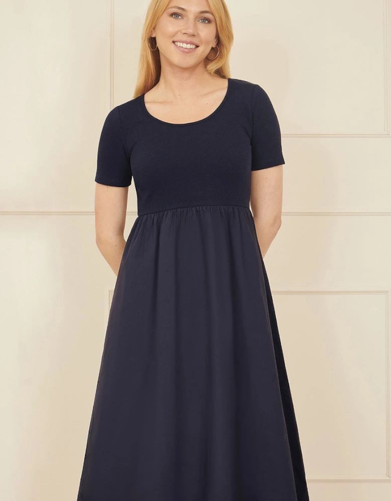 Navy Jersey Top and Cotton Midi Dress