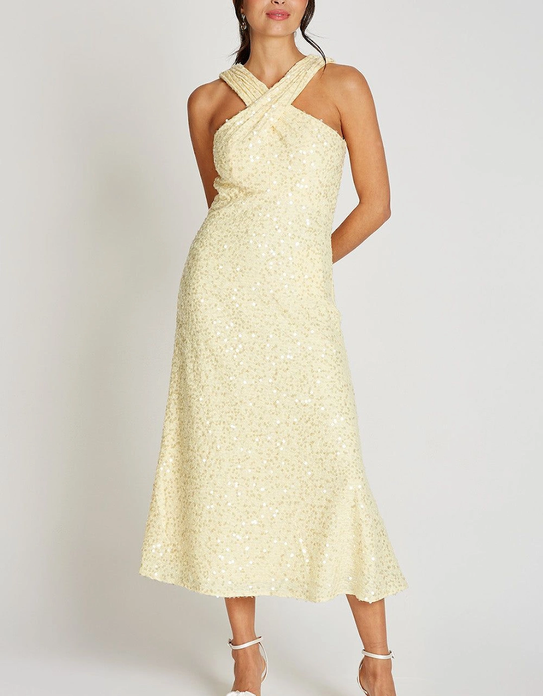 Lemon Sequin Waffle Cross Neck Midaxi Dress, 2 of 1