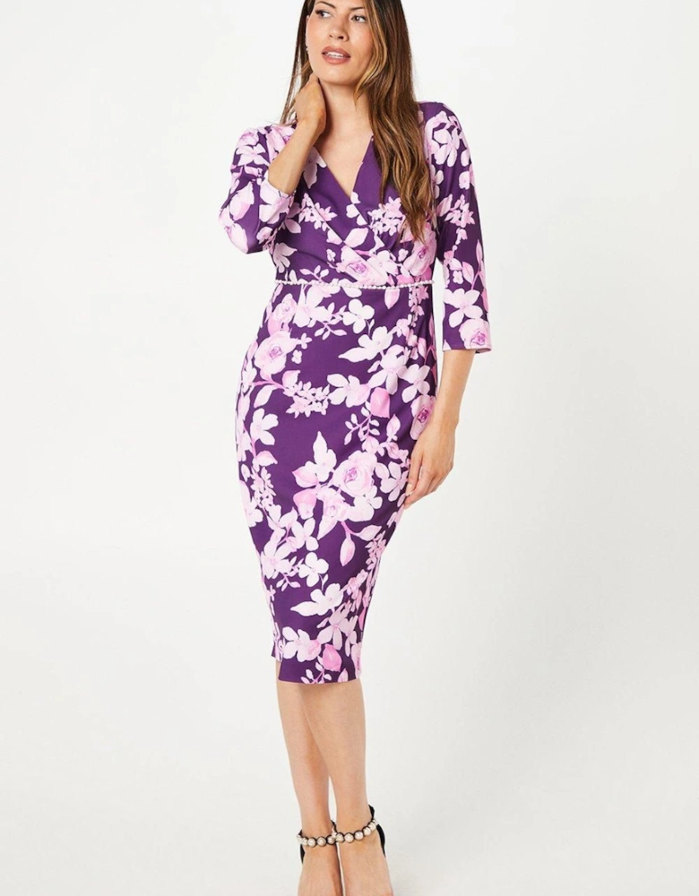 Occasion Tailored Floral Pearl Midi Dress