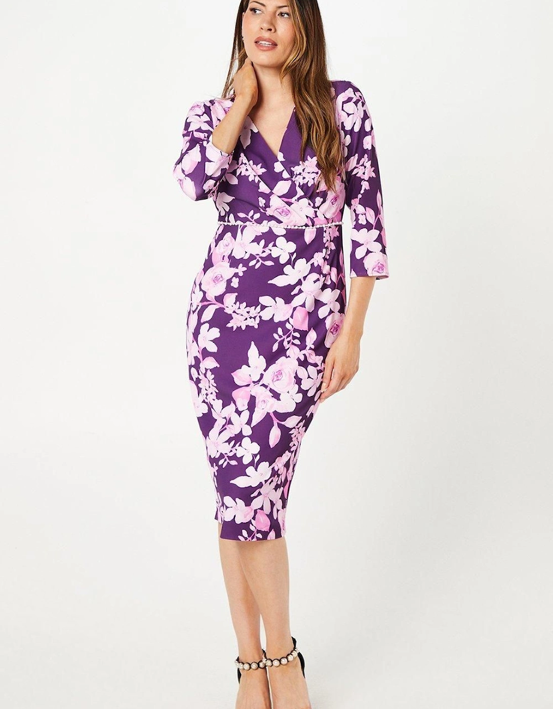 Occasion Tailored Floral Pearl Midi Dress, 2 of 1
