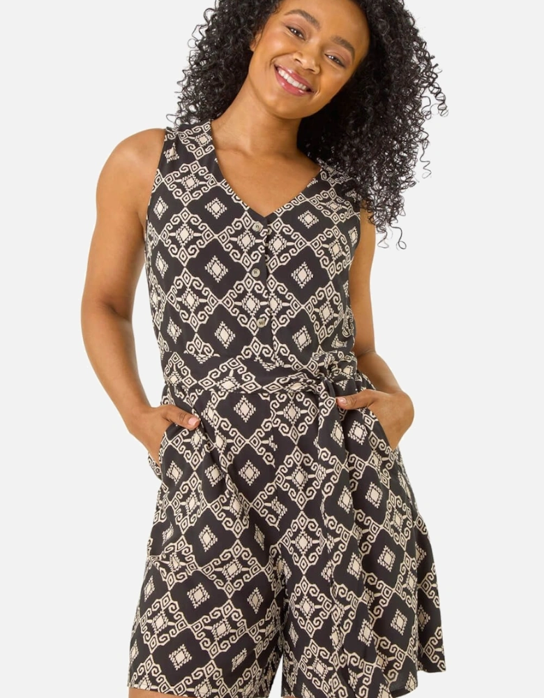 Petite Geometric Tie Waist Playsuit