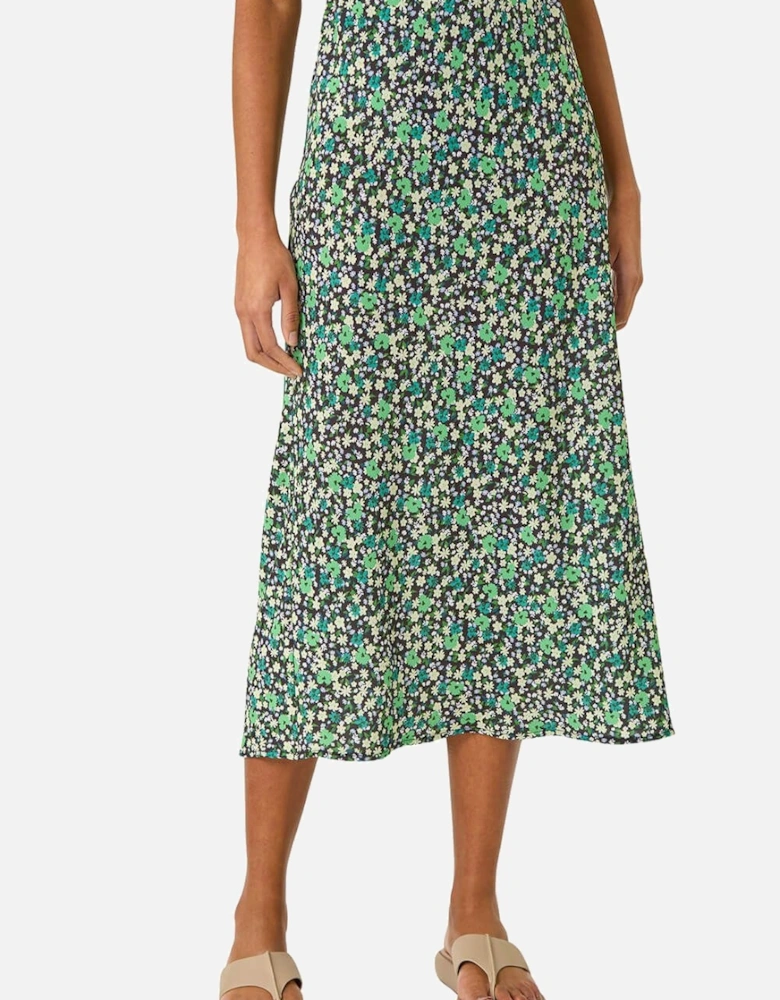 Floral Print Elastic Waist Midi Skirt