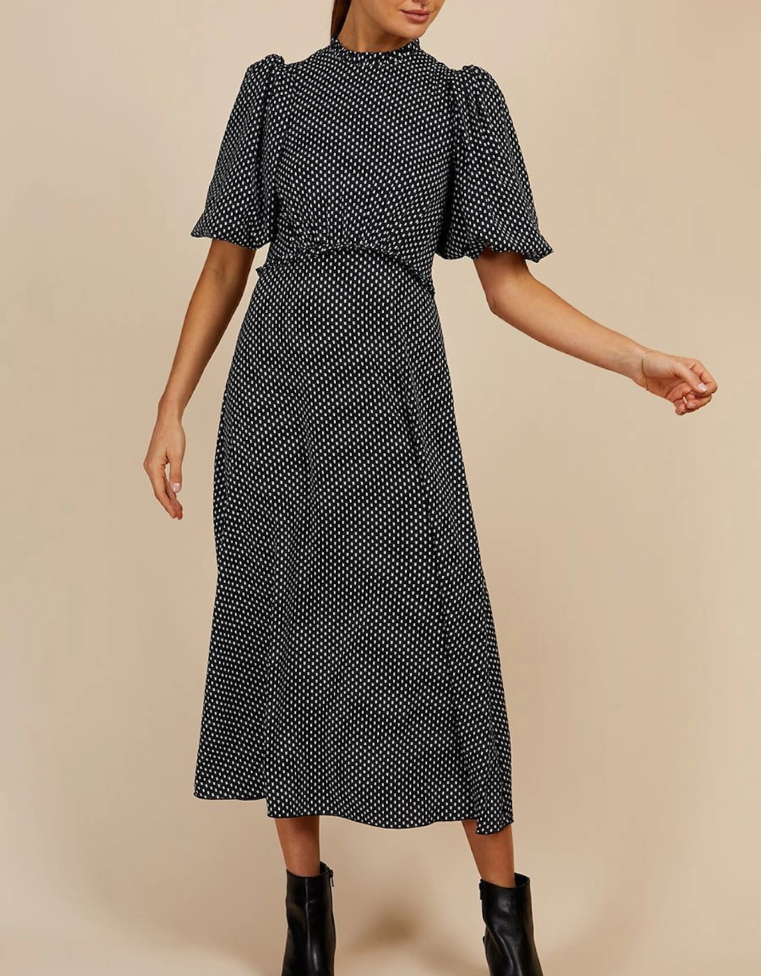 Black Dart Print Puff Sleeve Midaxi Dress, 2 of 1