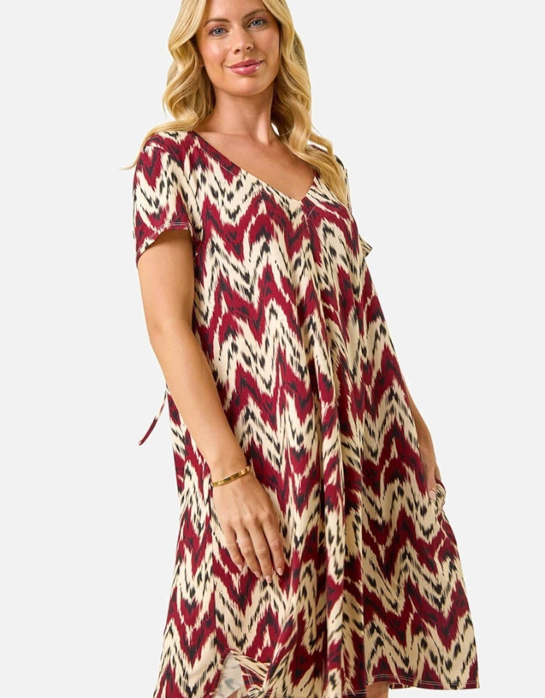 Petite Abstract Print Swing Stretch Dress