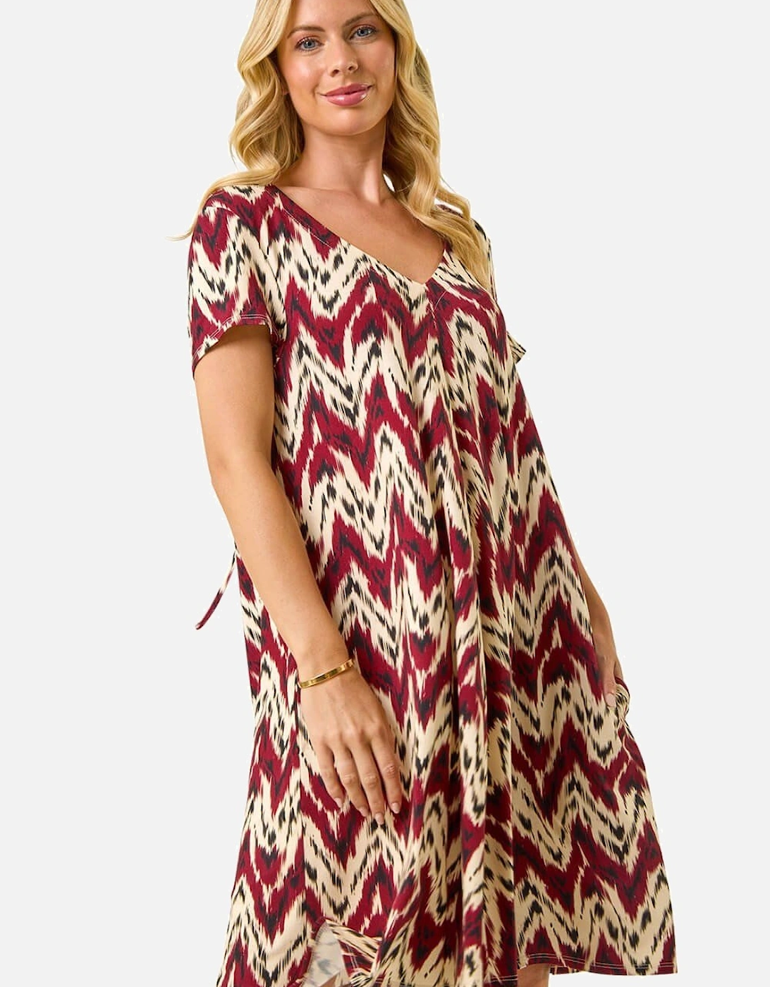 Petite Abstract Print Swing Stretch Dress, 2 of 1