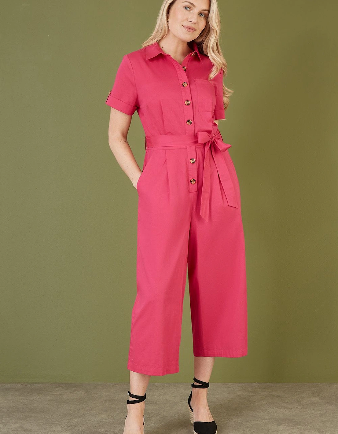 Pink Viscose Twill Button Up Utility Style Jumpsuit, 2 of 1