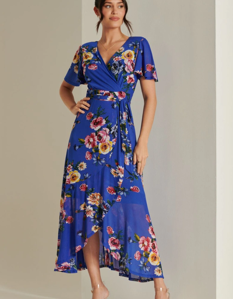 Frill Dip Hem Mesh Maxi Dress