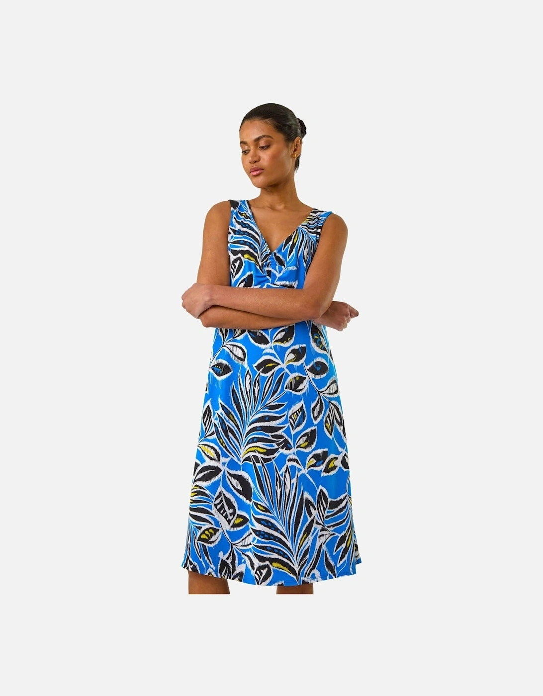 Leaf Print V-Neck Gathered Dress, 2 of 1