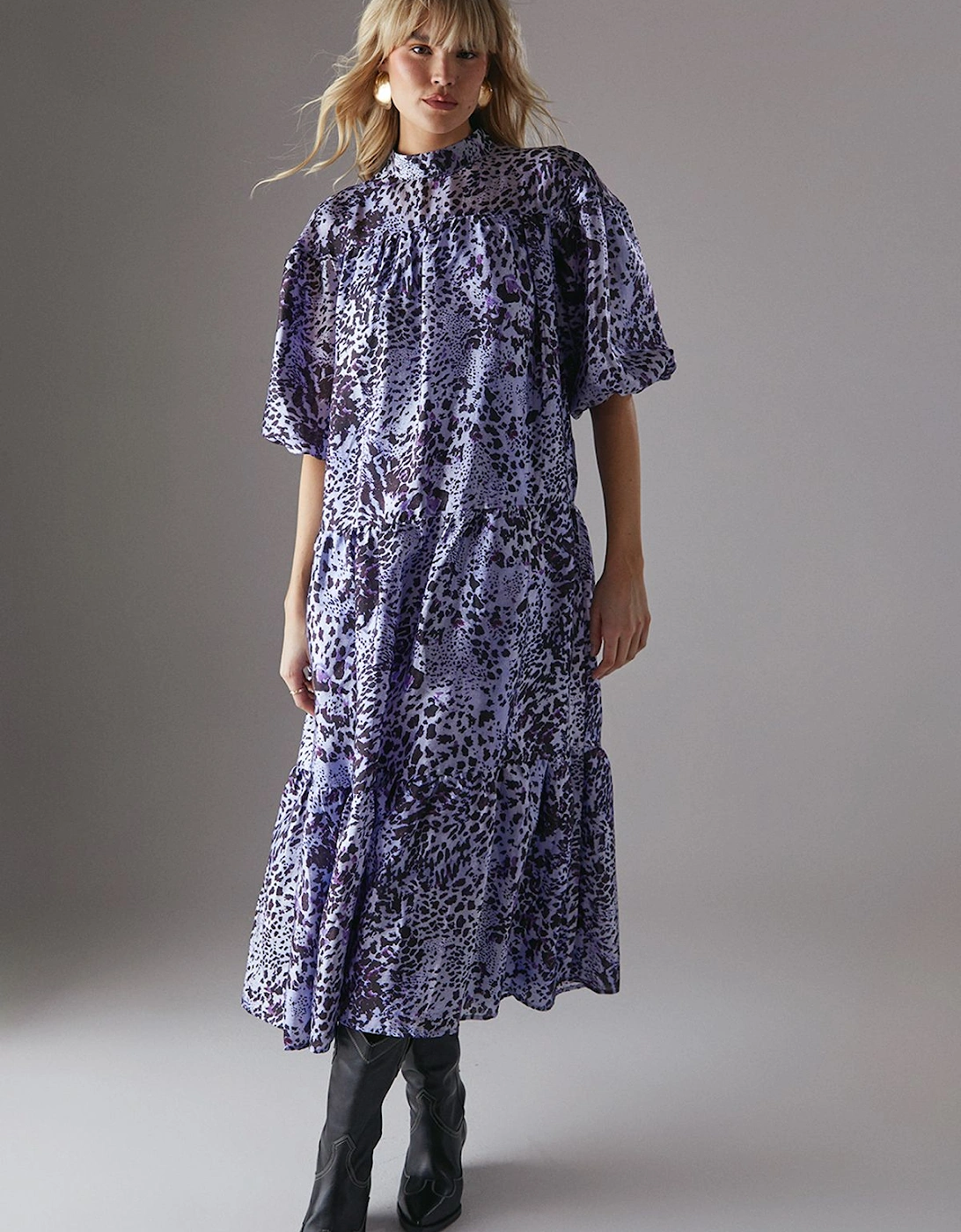 Organza High Neck Tier Midi Smock Dress, 2 of 1