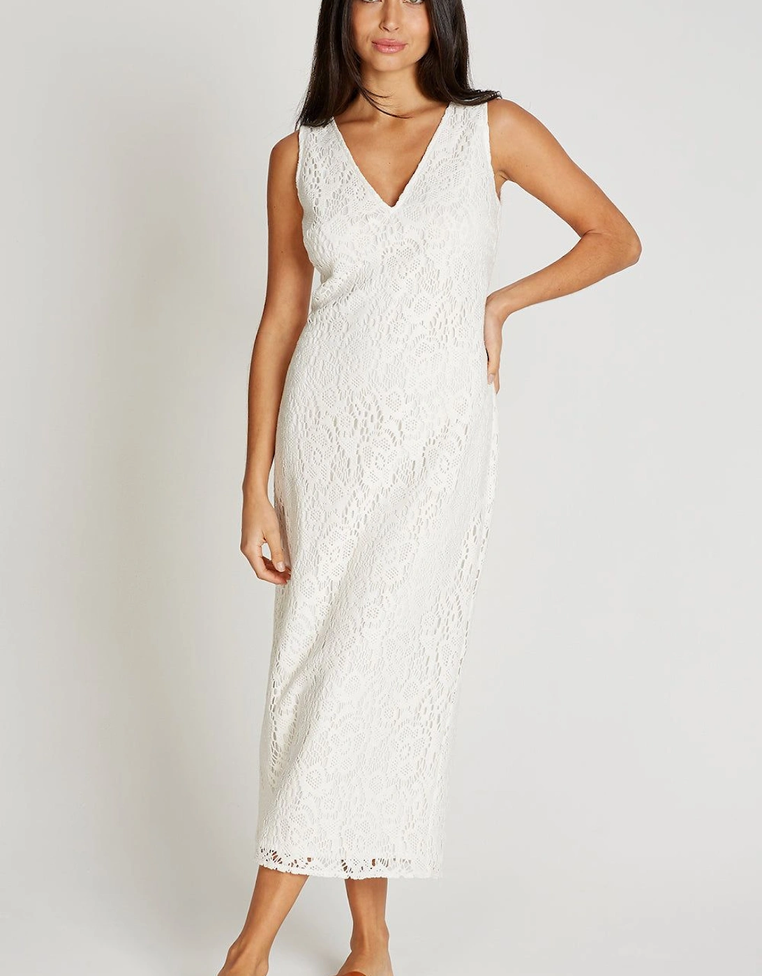 Cream Crochet Midaxi Dress, 2 of 1