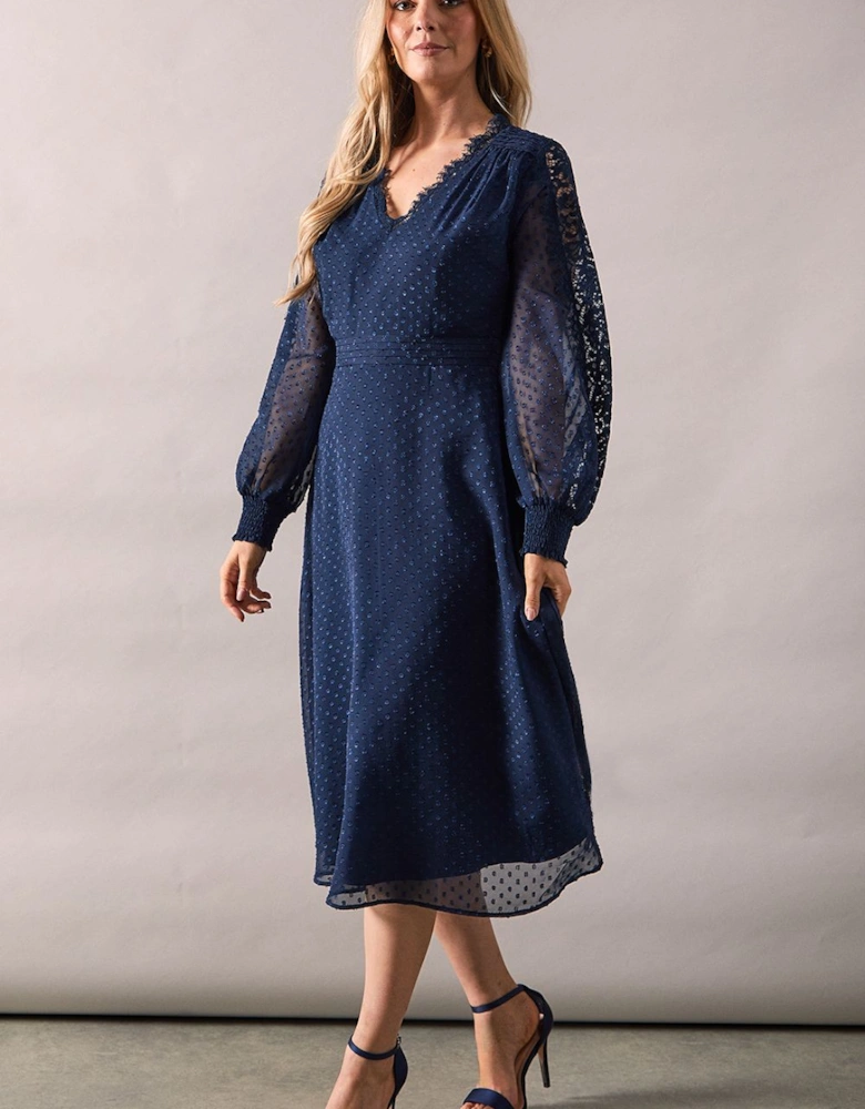 Occasion Pleat Detail Lace Midi Dress