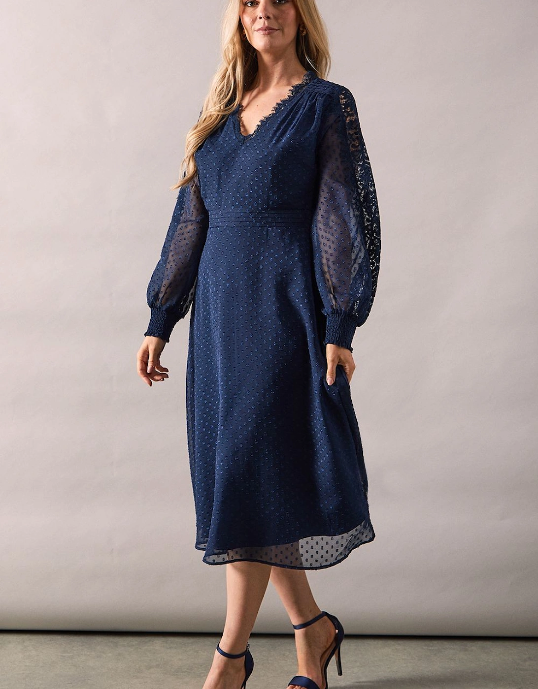 Occasion Pleat Detail Lace Midi Dress, 2 of 1