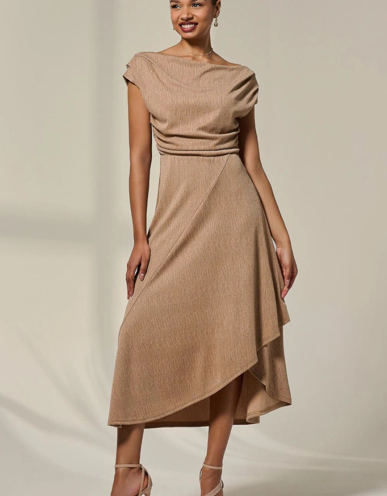 Asymmetric Cowl Neck Midi Dress