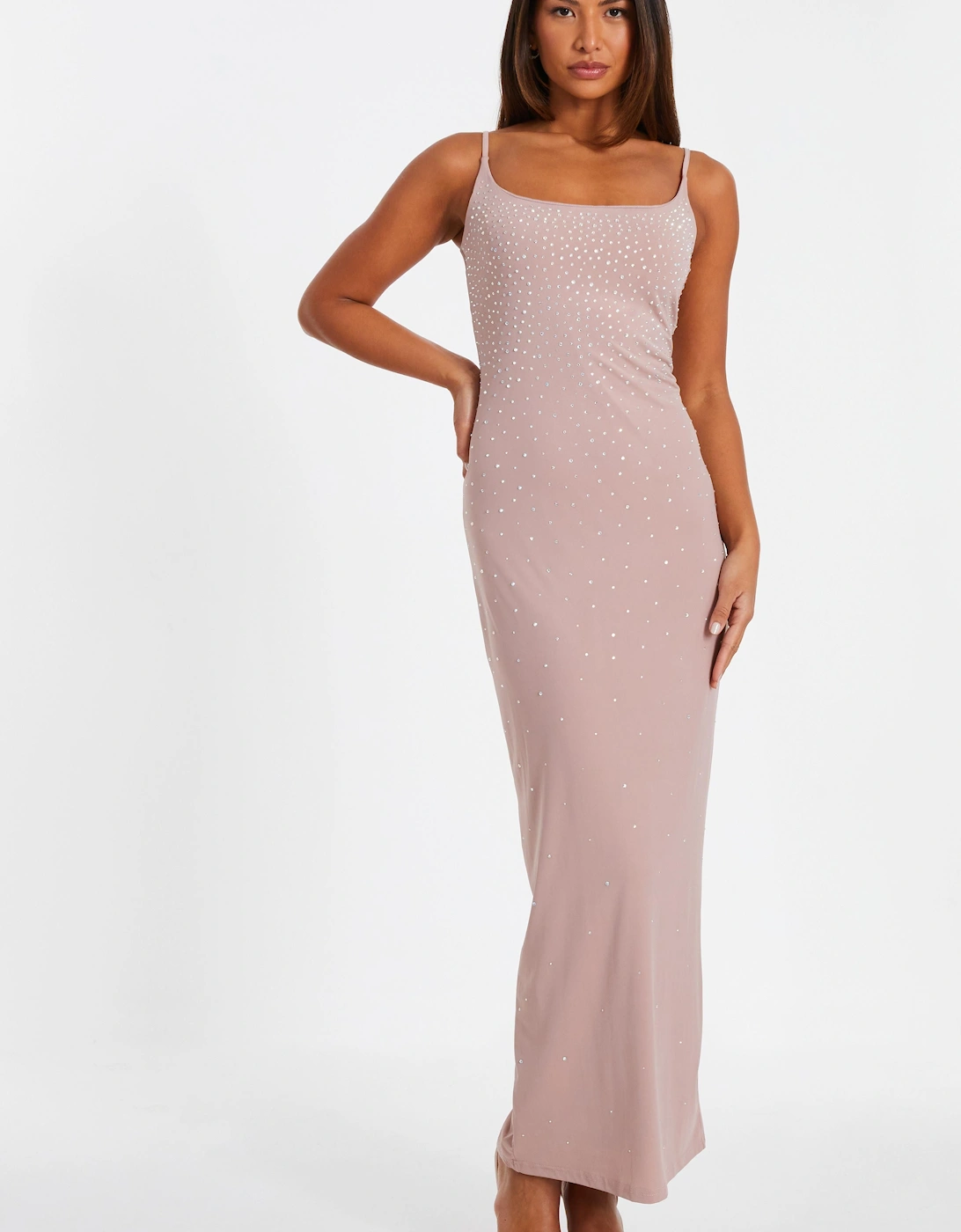 Nude Rhinestone Square Neck Maxi Dress, 2 of 1