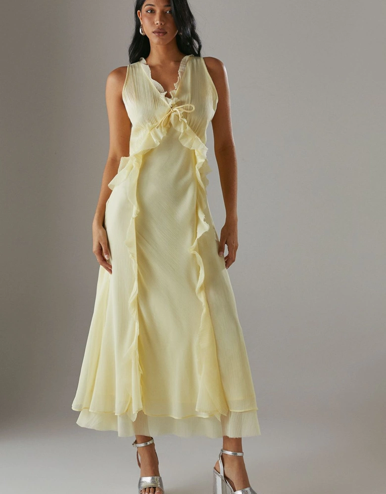 Premium Raw Edge Ruffle Detail Slip Dress