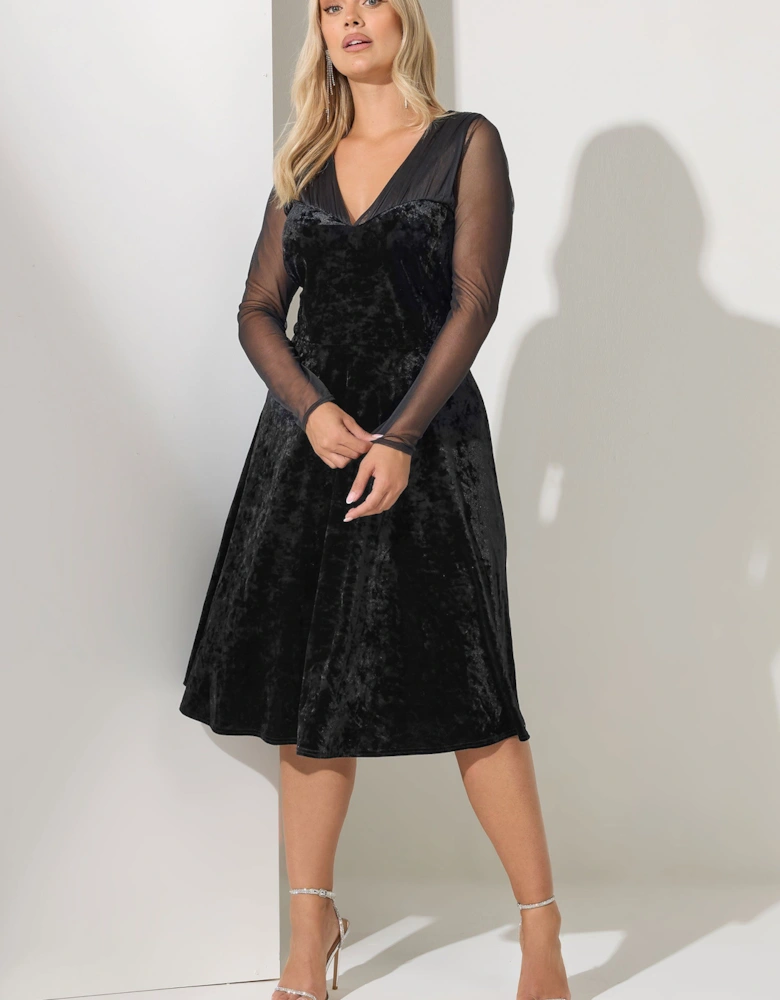 Velvet Mesh Sleeve Skater Dress