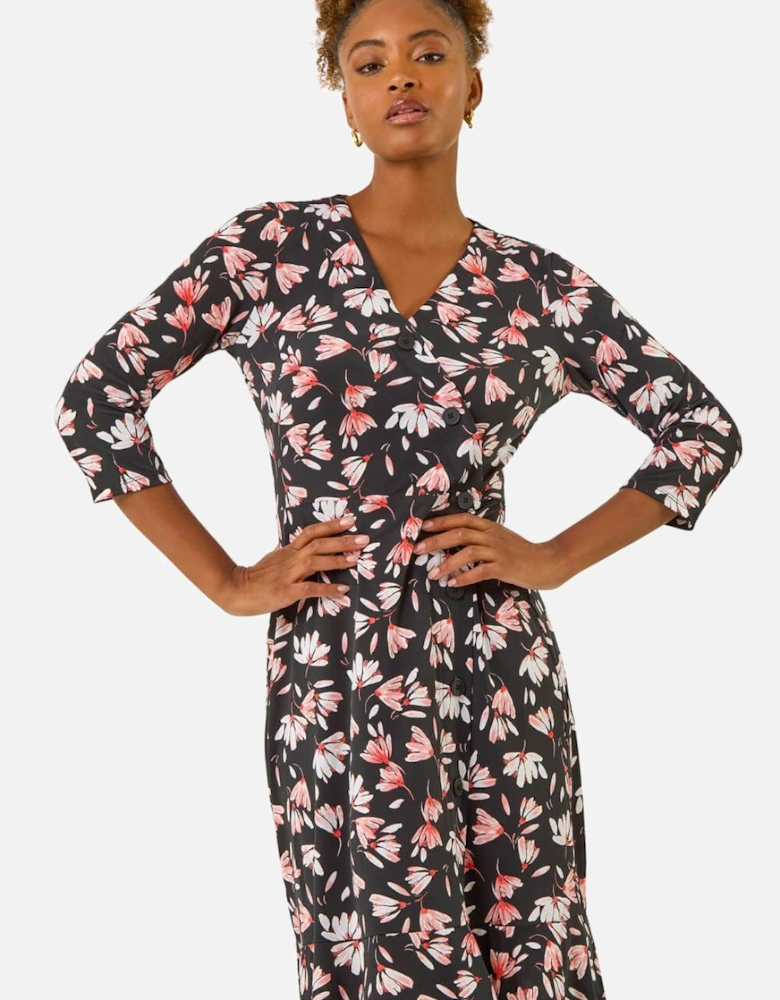 Floral Print Midi Stretch Dress