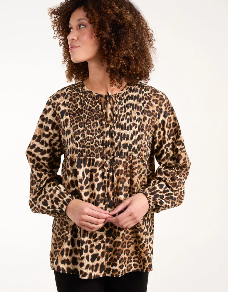 Shirred Front Tie Neck Blouse