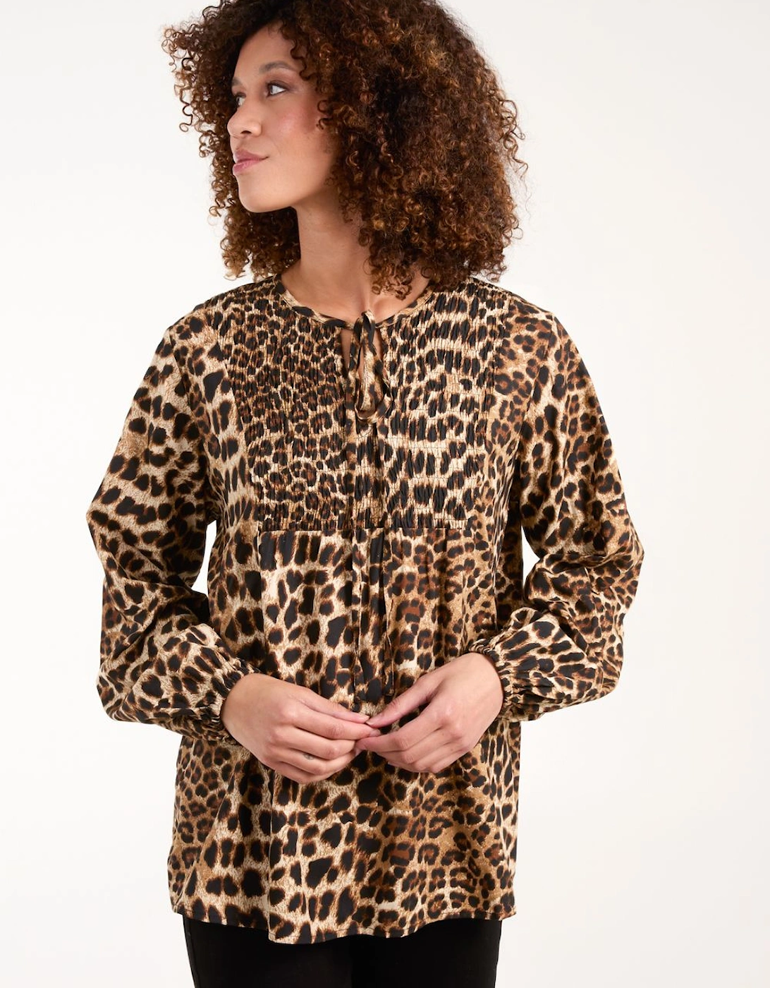 Shirred Front Tie Neck Blouse, 2 of 1