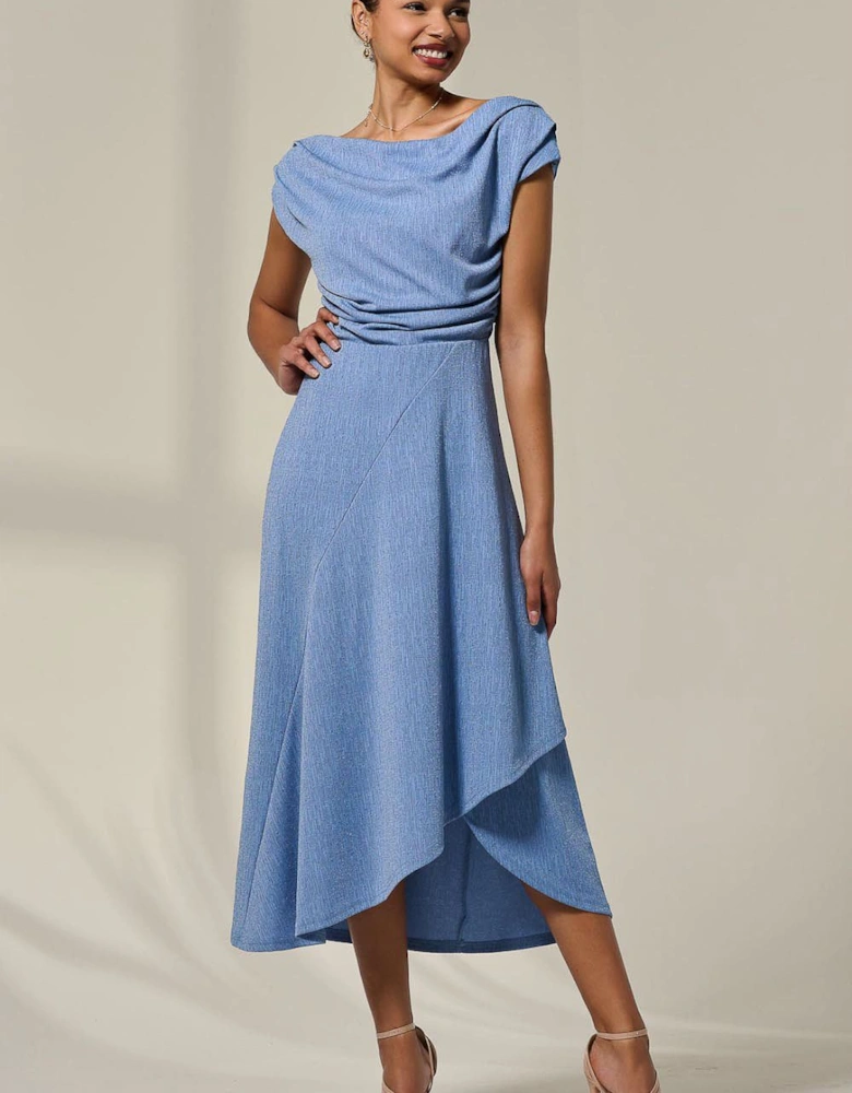 Asymmetric Cowl Neck Midi Dress