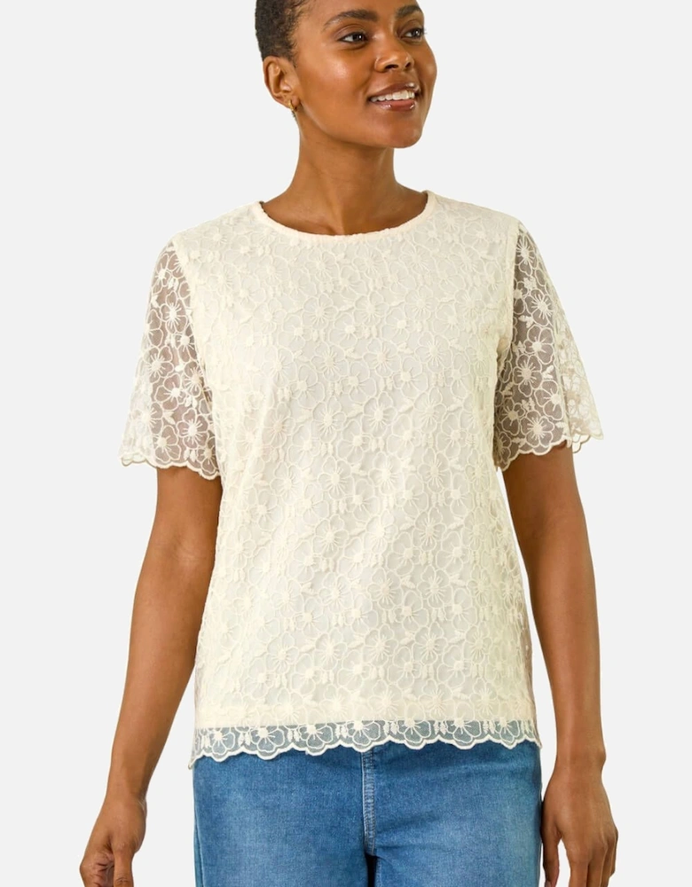 Floral Lace Overlay T-Shirt