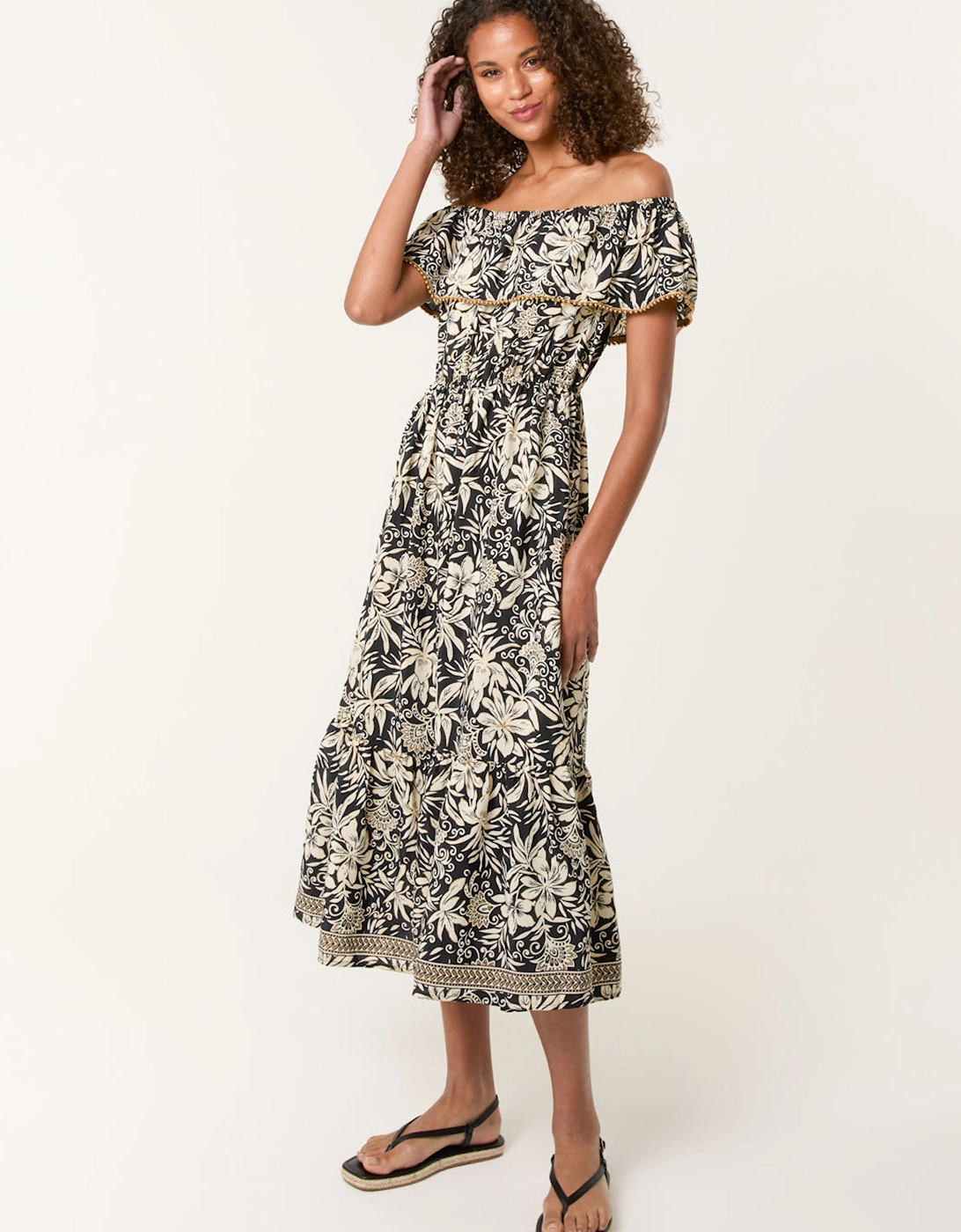 Black Gold Beaded Bardot Midi Dress, 2 of 1