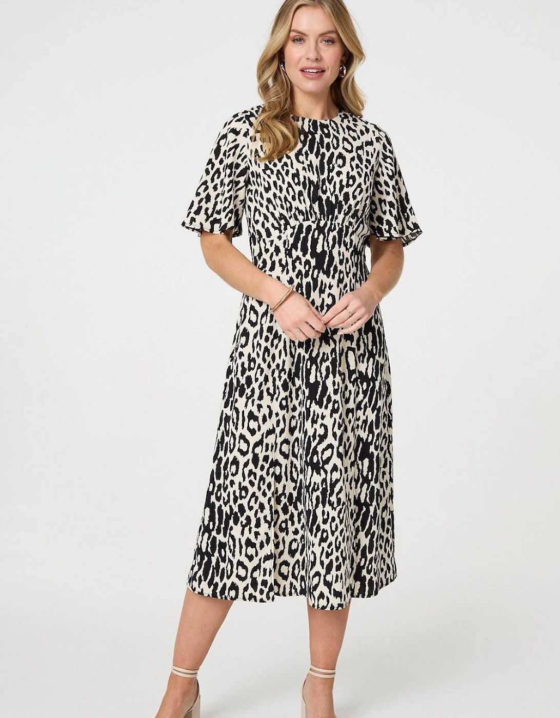 Animal Print 1/2 Flare Sleeve Midi Dress, 2 of 1