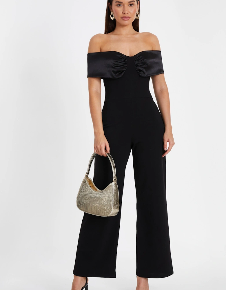 Black Bardot Satin Detail Jumpsuit