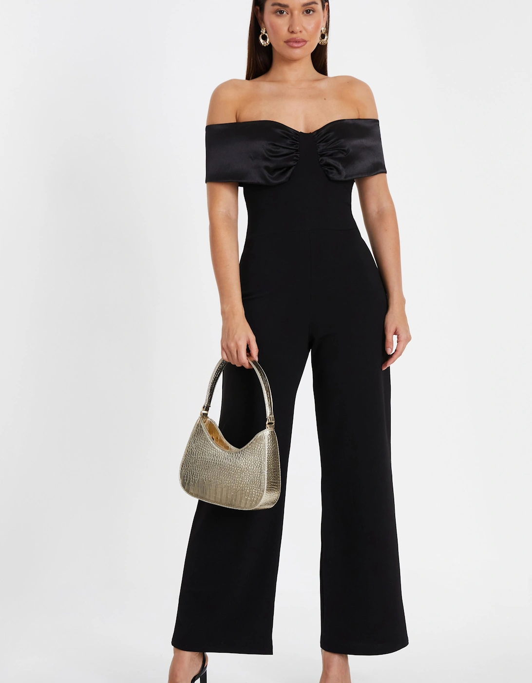 Black Bardot Satin Detail Jumpsuit, 2 of 1