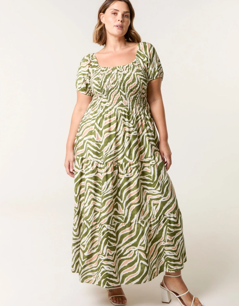 Green Curve Animal Printed Elasticated Sleeve Maxi Dress