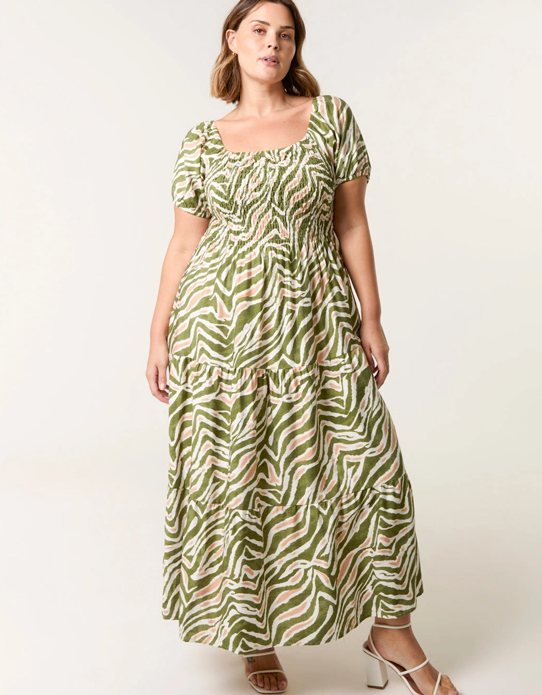 Green Curve Animal Printed Elasticated Sleeve Maxi Dress, 2 of 1