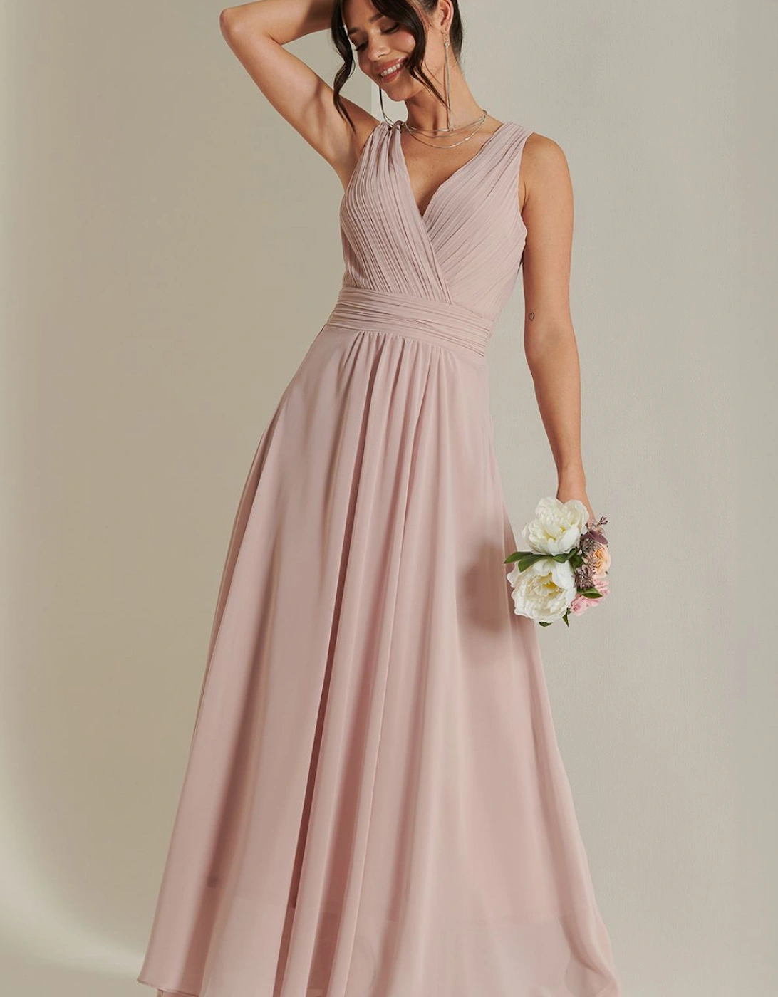 Pleated Bodice Chiffon Maxi Dress, 2 of 1