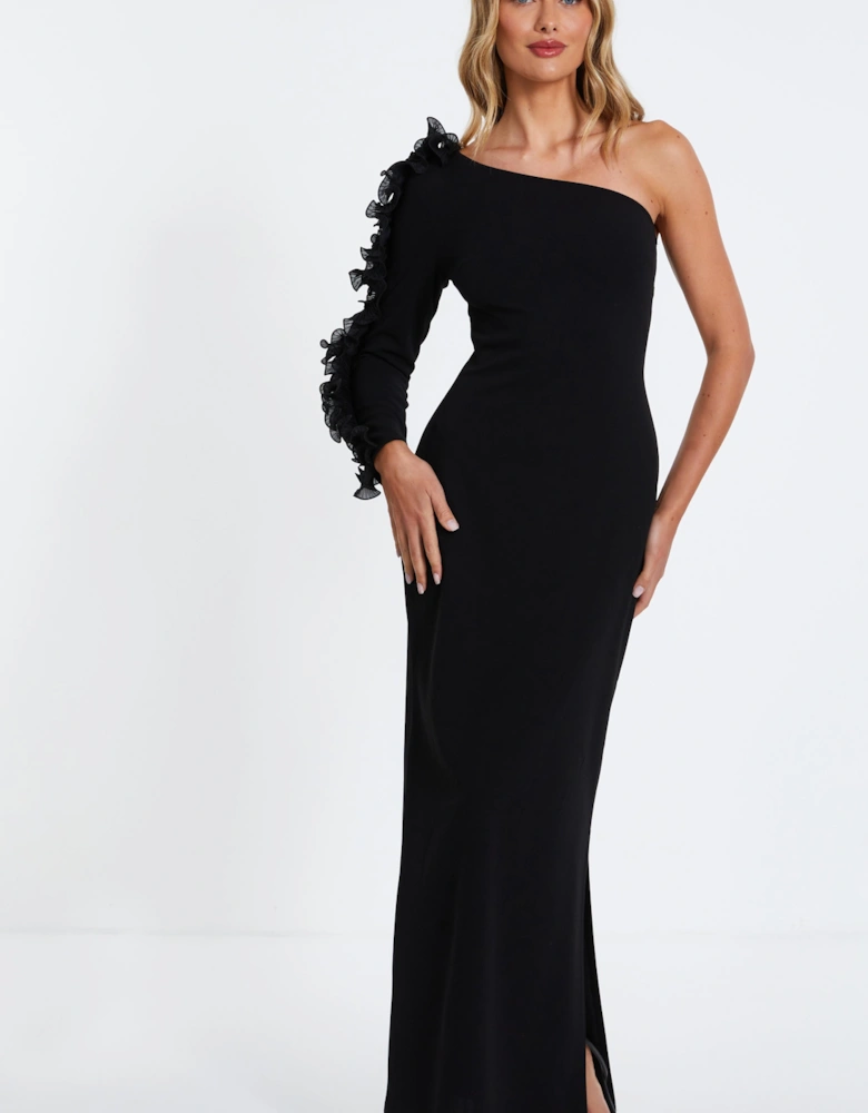 Black Frill One Shoulder Maxi Dress