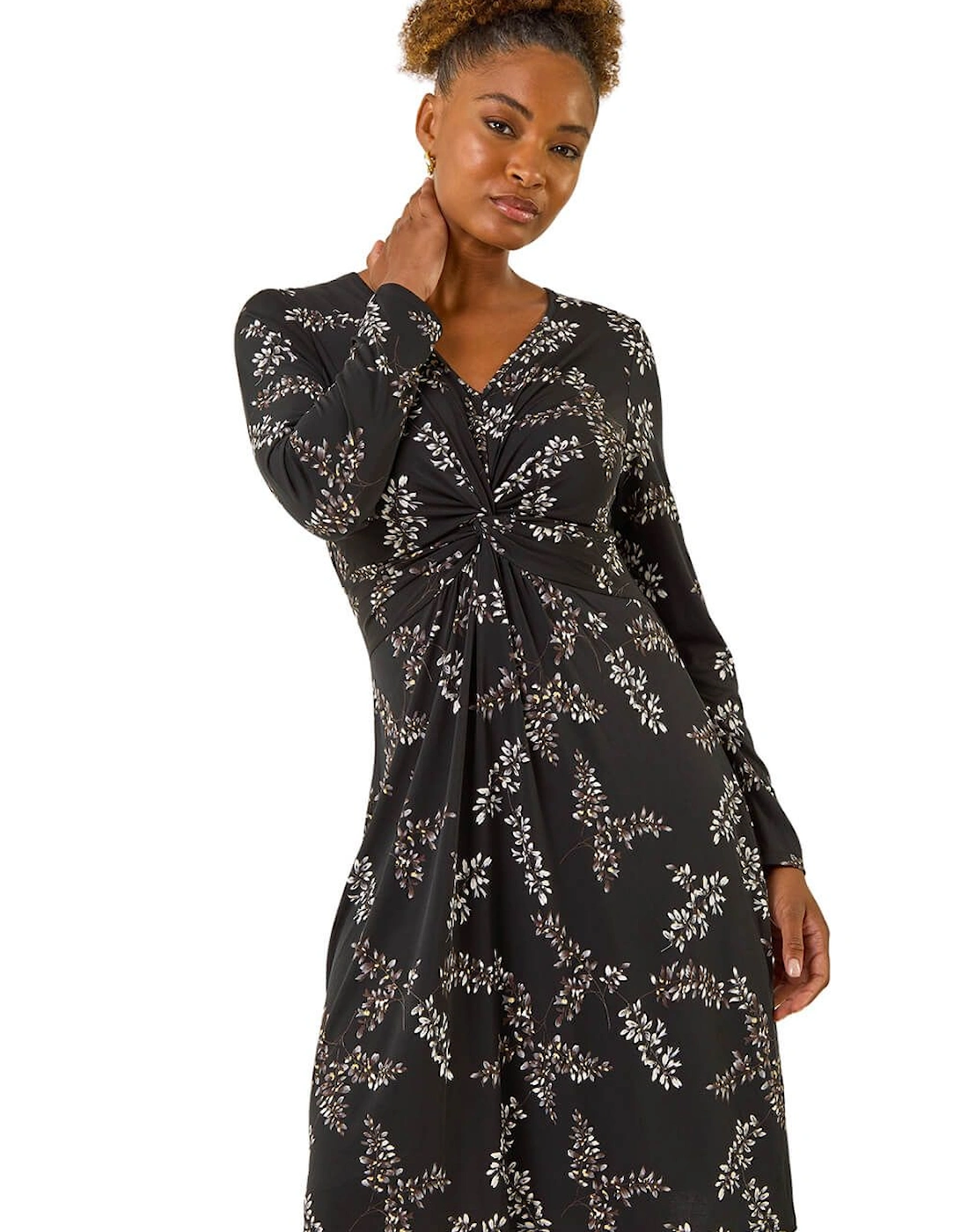 Floral Print Twist Front Midi Dress, 2 of 1