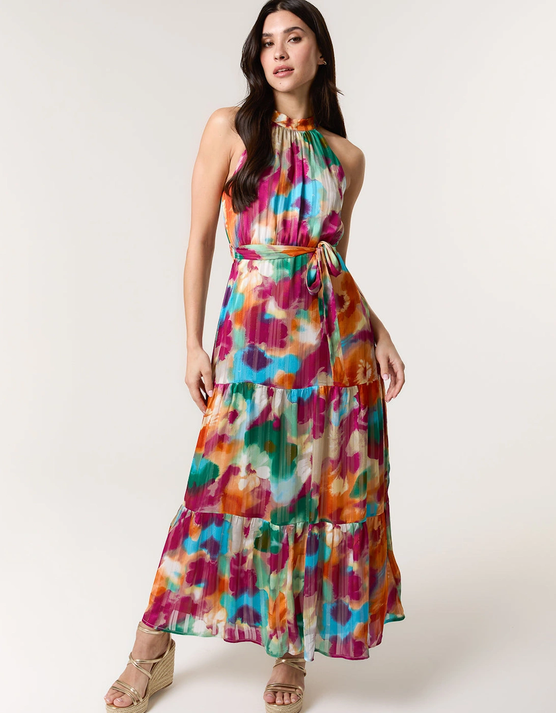 Multi Watercolour Halter Neck Maxi Dress, 2 of 1