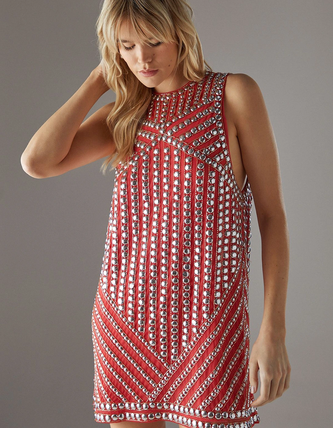 Hand Embellished Sequin Stud Drop Armhole Vest Mini Dress, 2 of 1