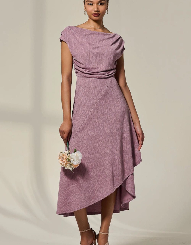 Asymmetric Cowl Neck Midi Dress