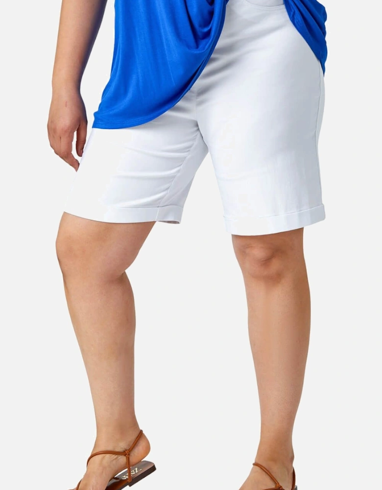 Curve Elastic Waist Turn Hem Stretch Shorts