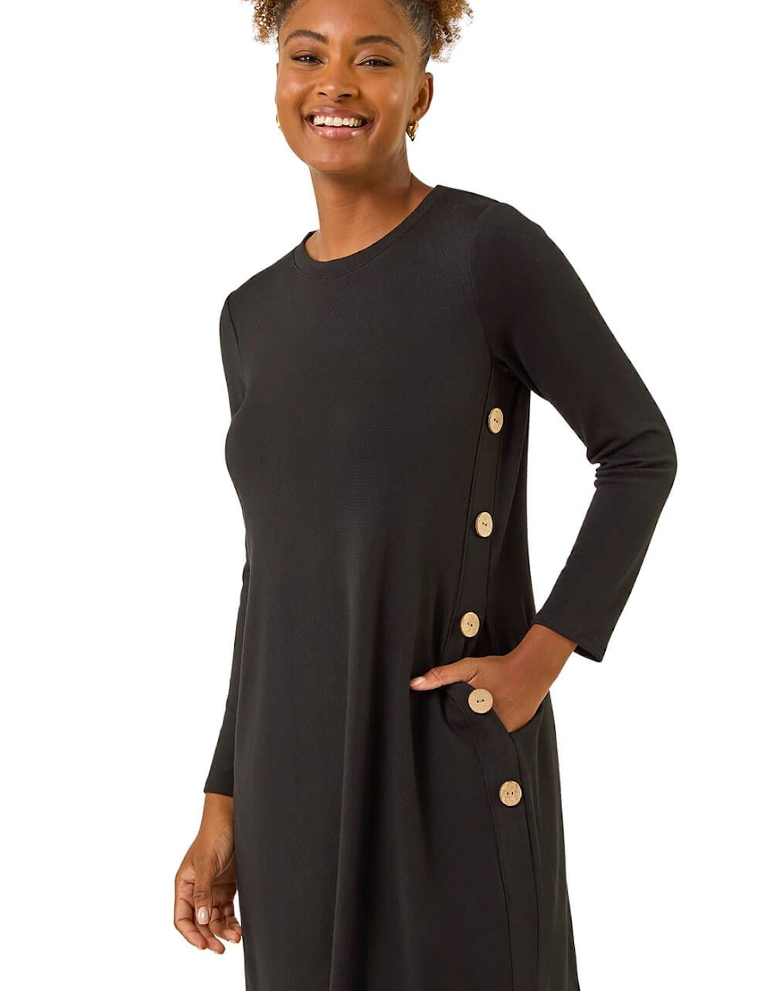 Side Button Detail Stretch Swing Dress, 2 of 1
