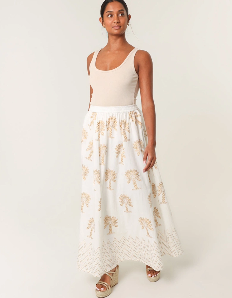 Ivory Gold Palm Print Circle Skirt