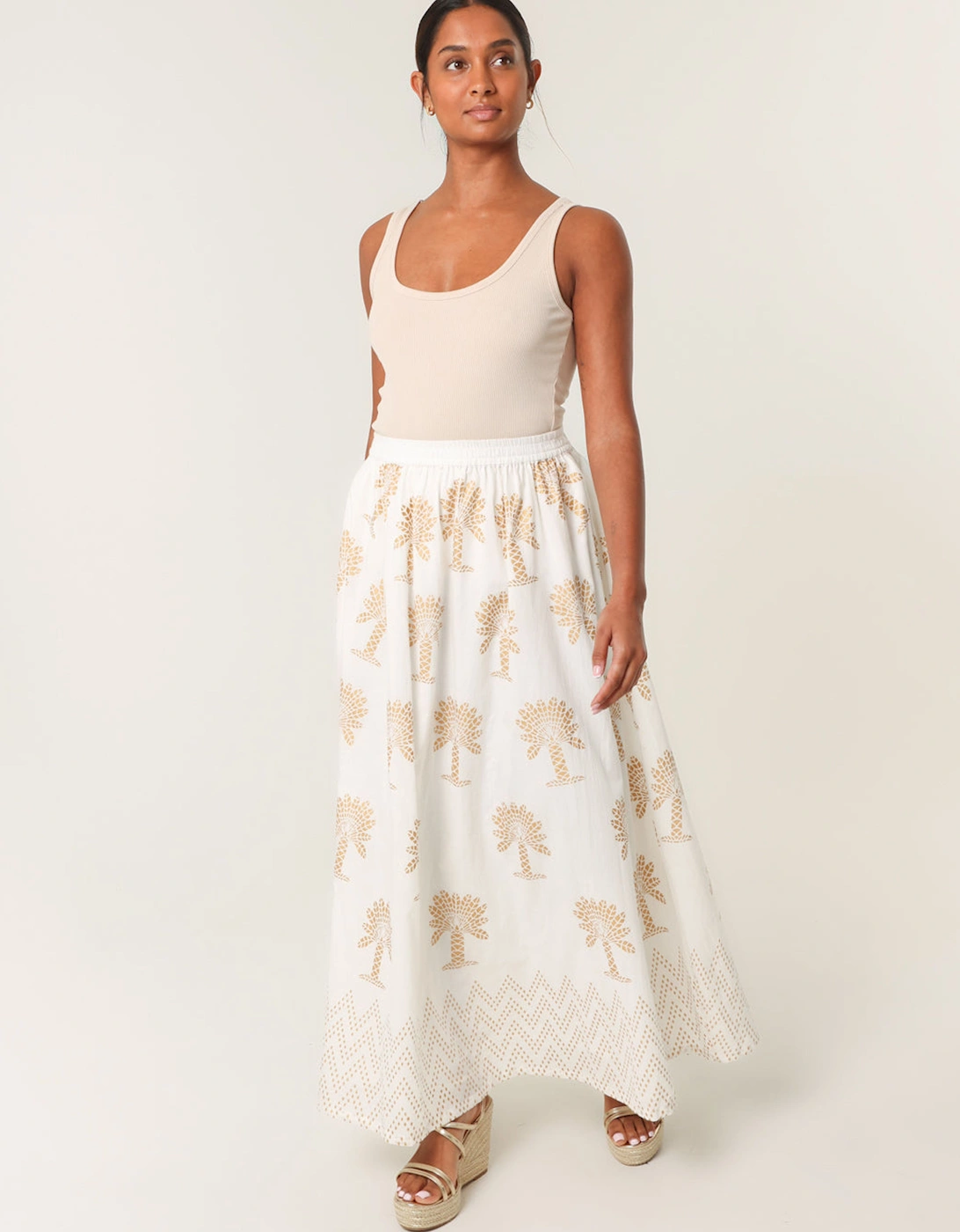 Ivory Gold Palm Print Circle Skirt, 2 of 1