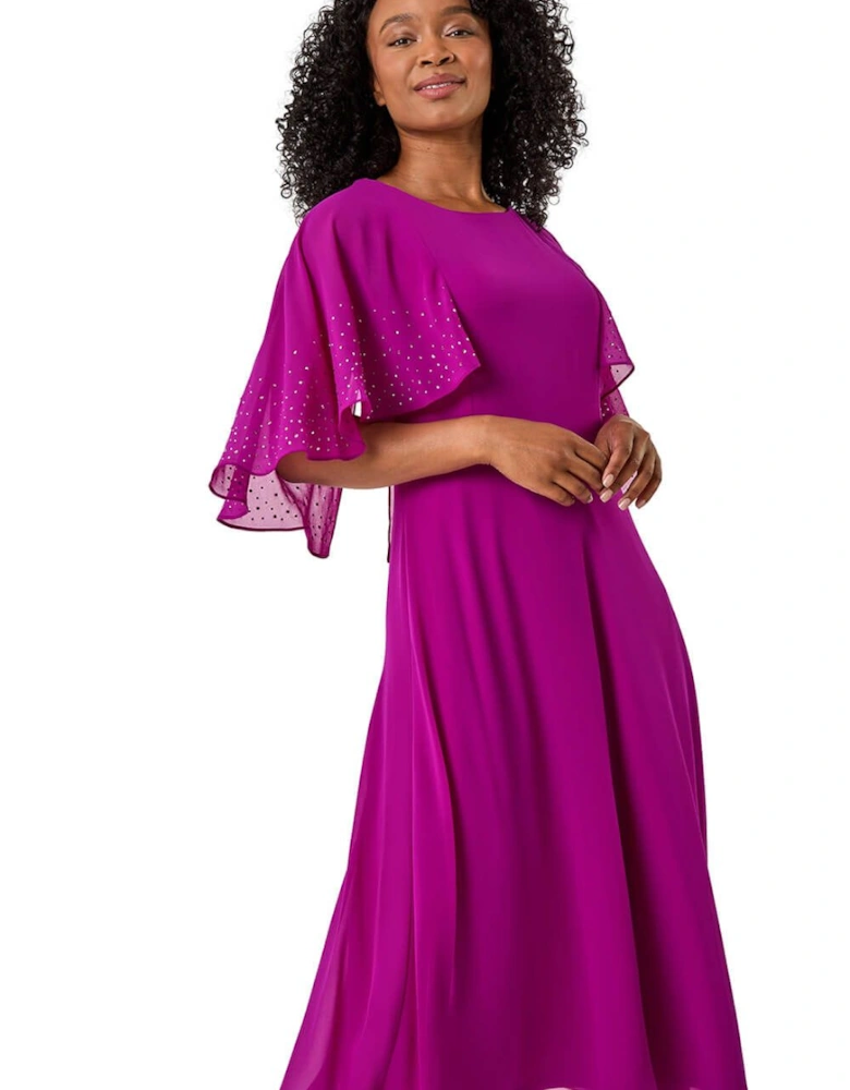 Petite Hotfix Embellished Back Cape Dress
