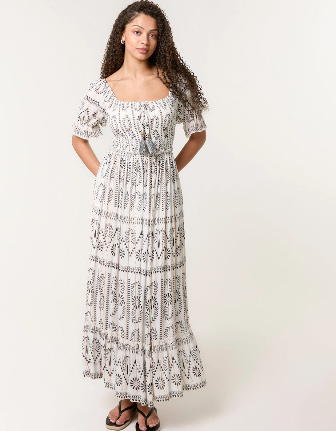 Ivory Milkmaid Shirred Square Neck Midi Dress, 2 of 1