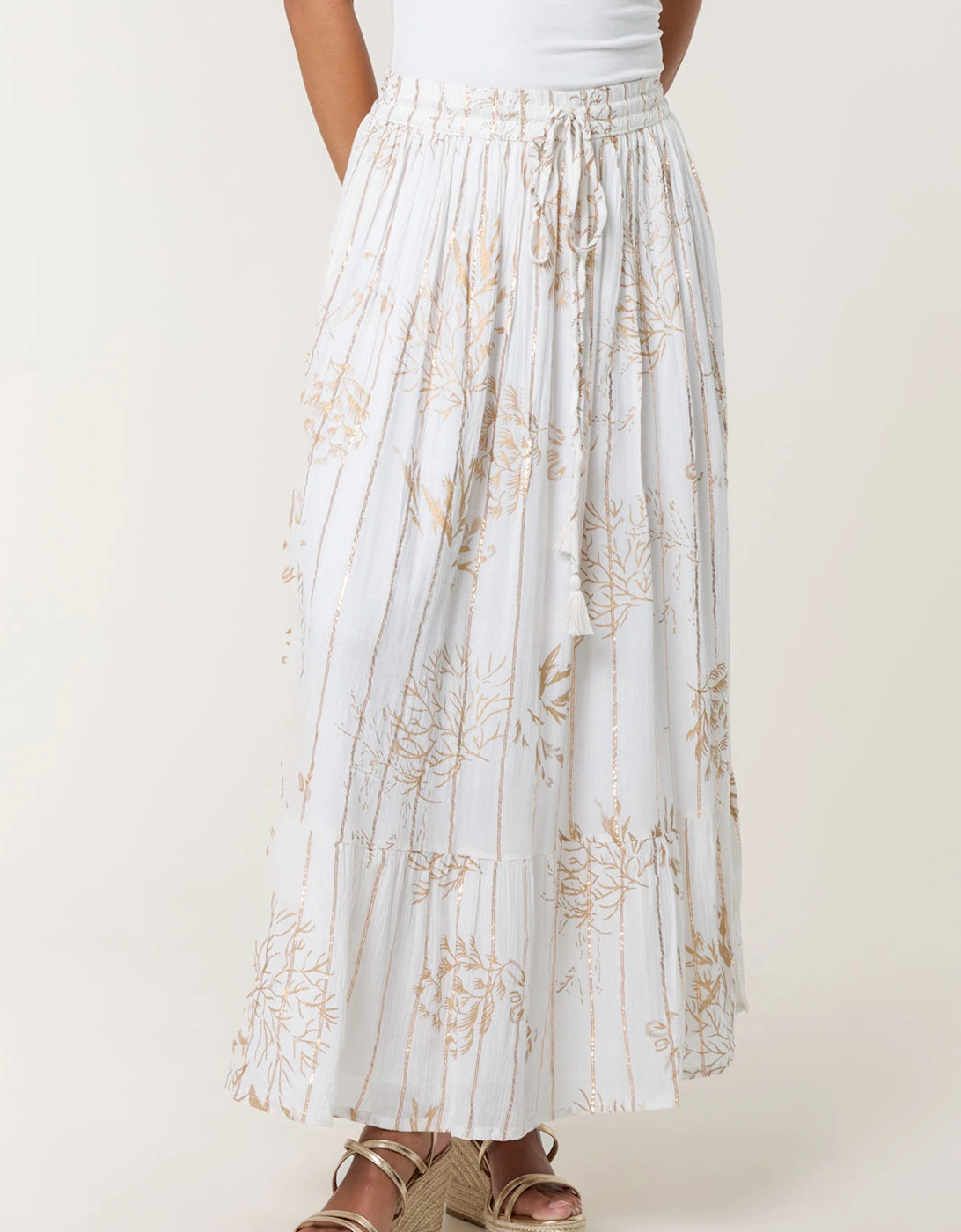 Ivory Gold Foil Print Peplum Hem Skirt, 2 of 1