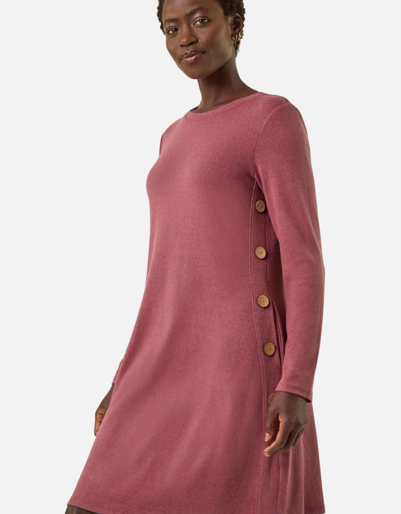 Side Button Detail Stretch Swing Dress